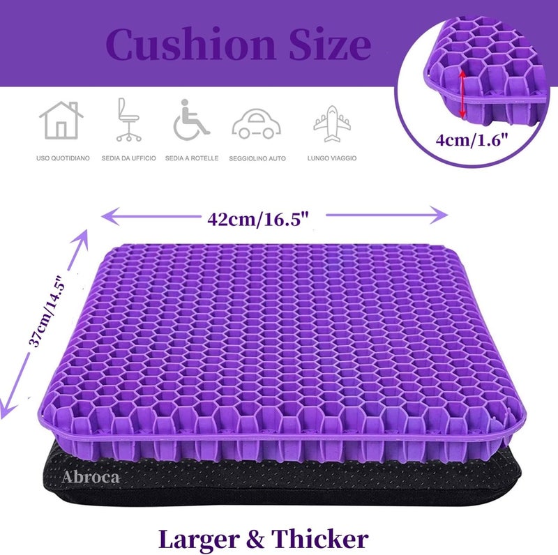 Abroca Gel Seat Cushion for Long Sitting, Double Thick Office Desk Home Wheelchair Seat Cushions for Back Hip Sciatica Tailbone Pain Sore Pressure Relief, Gel Cooling Game Chair Pads for Car Truck Driver - Image 5